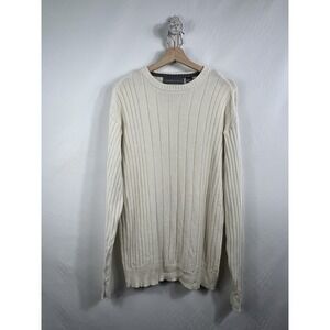 Oscar‎ De La Renta Mens Ivory Cotton Long Sleeve Crewneck Sweater Size XXL
